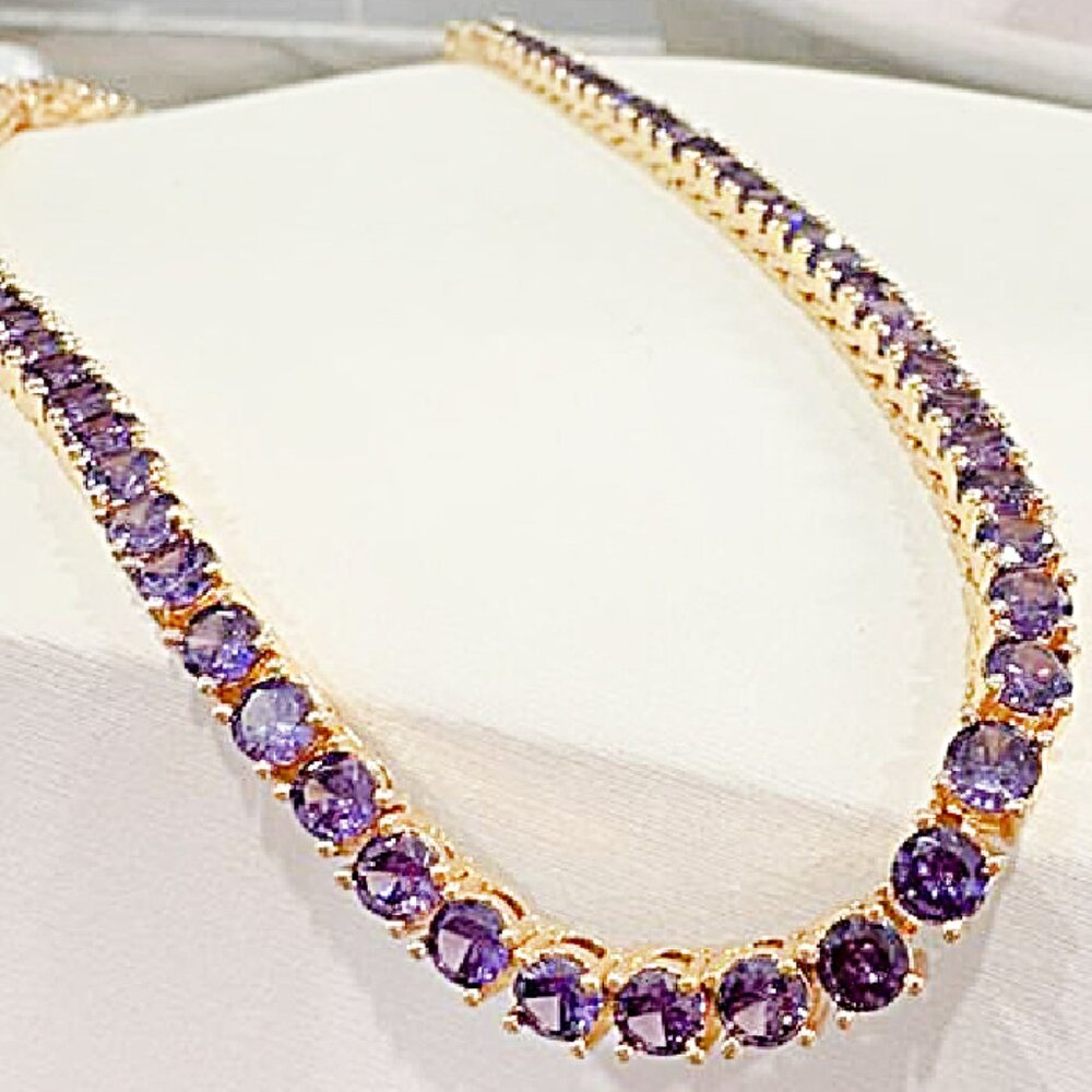 Gold-Plated Necklace with Purple Gemstones